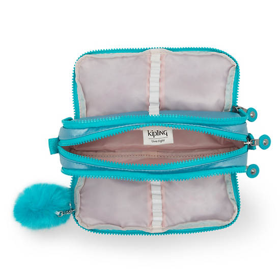 Sacs Kipling Gitroy Metallic Pencil Case Turquoise |VJUY-10643932