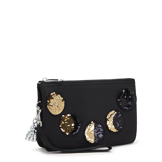 Sacs Kipling Creativity Extra Large Metallic Wristlet Noir Doré |LTTL-54158654